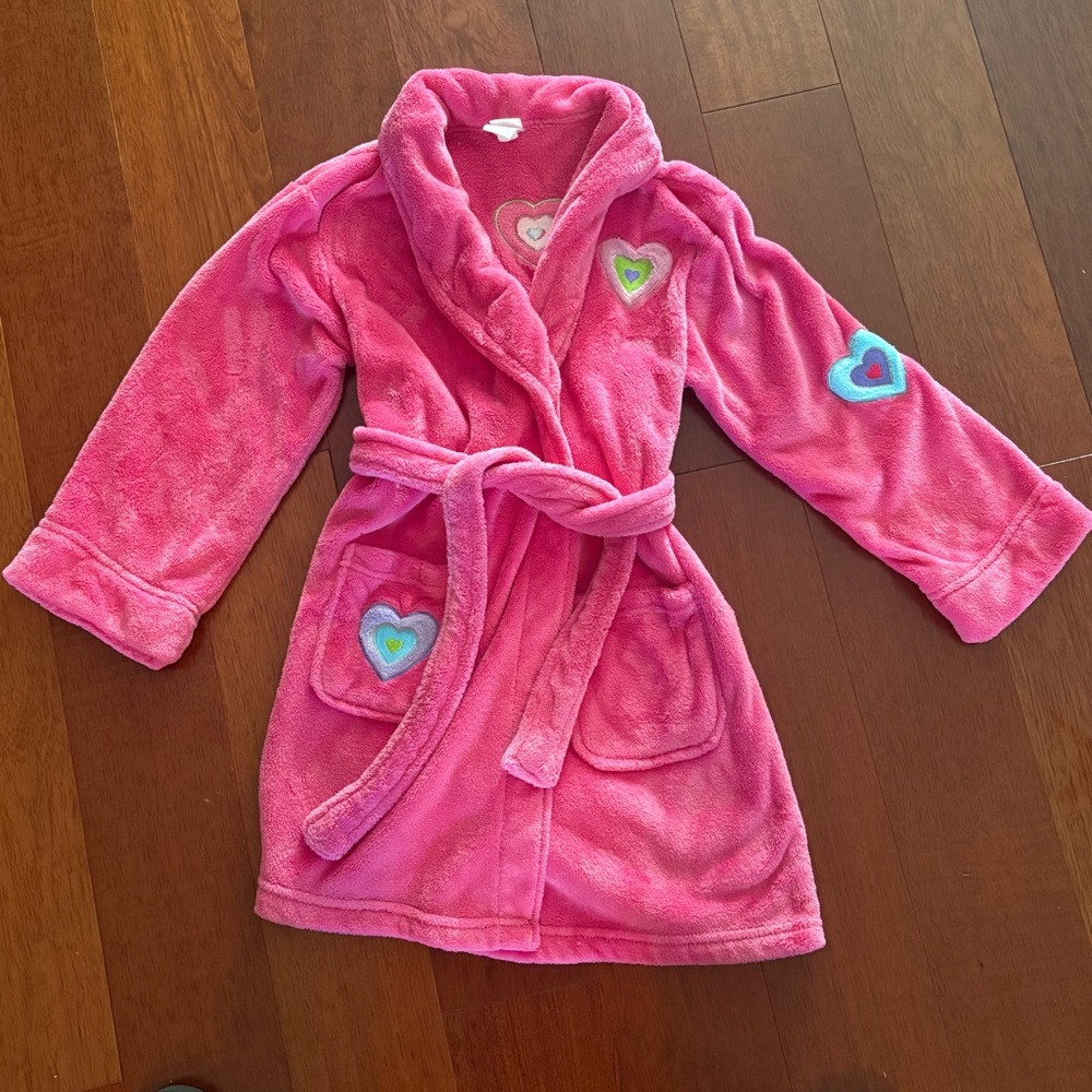 Xhilaration Girls Pink Plush Hearts Fleece Robe Size M Tie Front